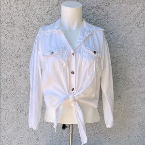 Speed Limit White Button-Up Tie Front Shirt Cropped Boho Vintage Retro